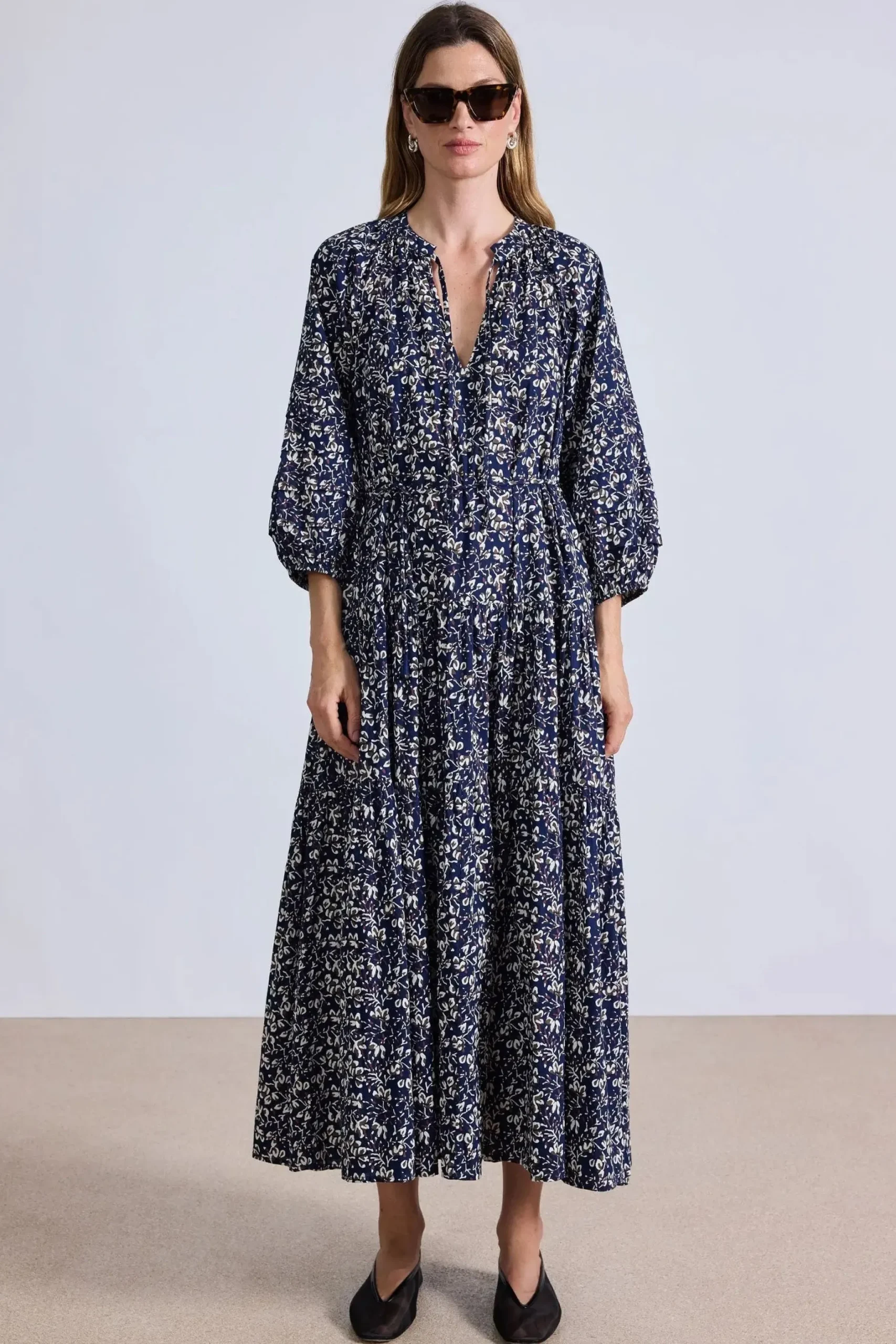 apiece_apart_luminile_tie_1.webp Dresses | Apiece Apart Luminile Tier Maxi Mira Floral Navy