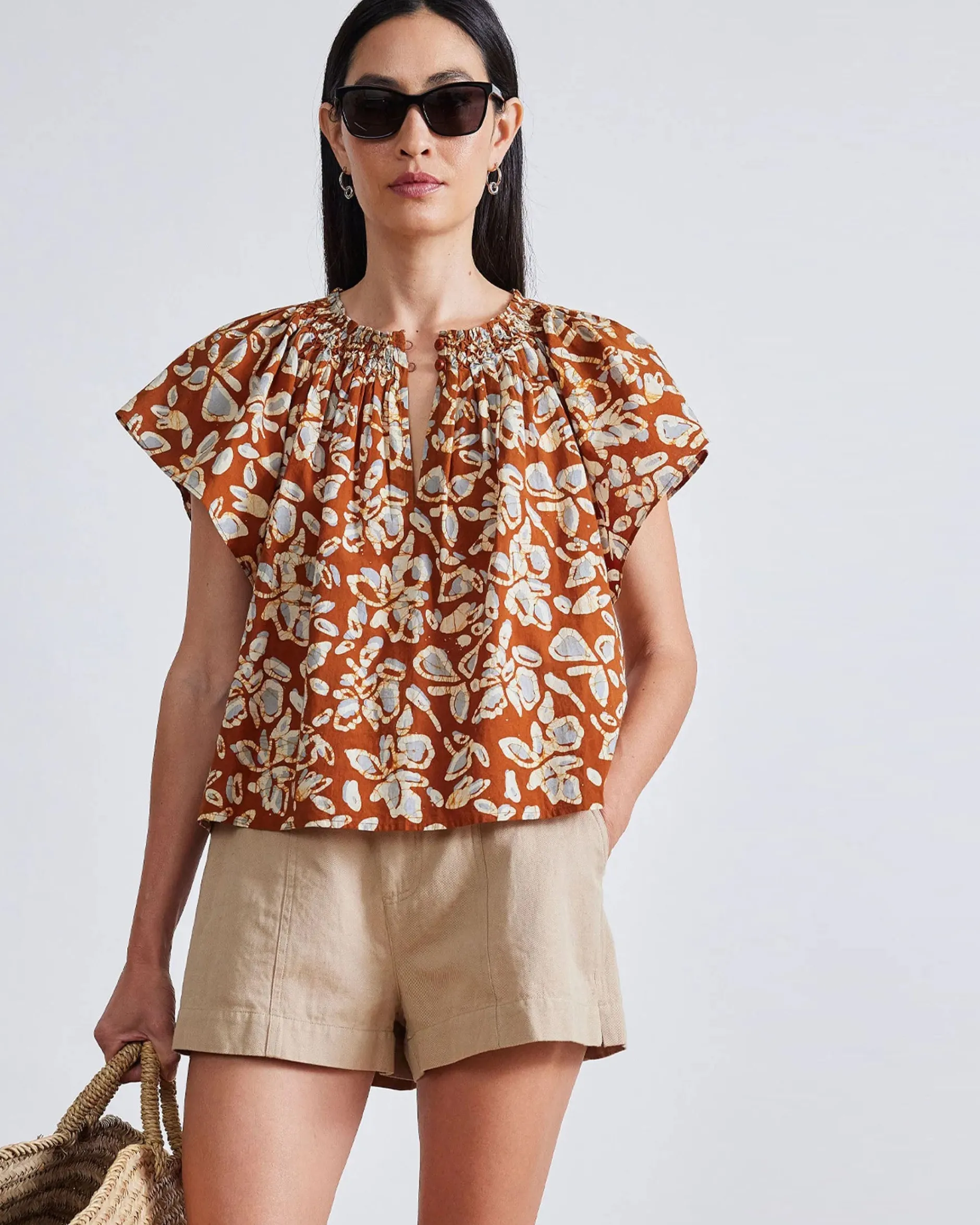 apiece_apart_patricia_flu_0.webp Shirts + Tops | Apiece Apart Patricia Flutter Sleeve Floras Dabu Spice