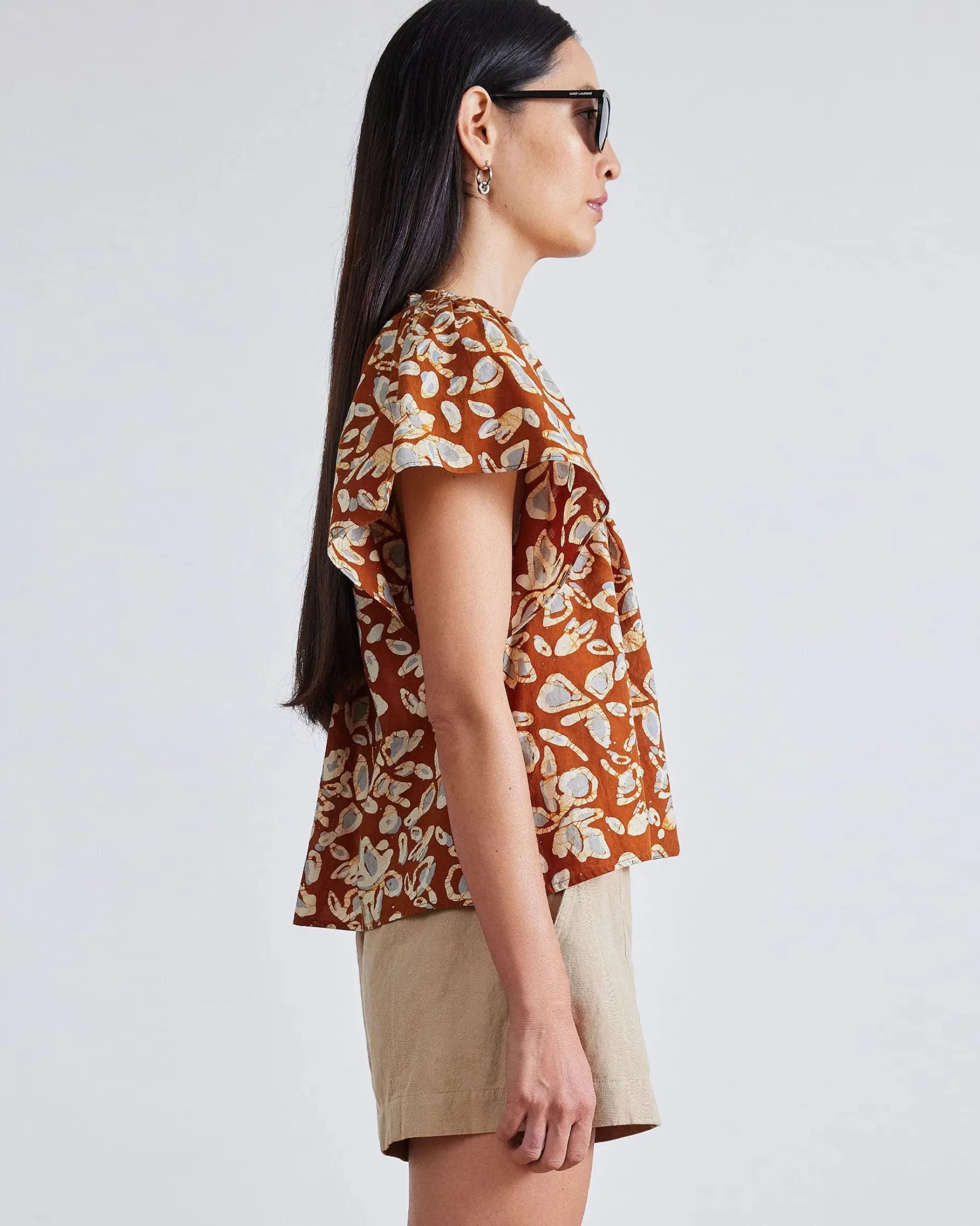 apiece_apart_patricia_flu_1.webp Shirts + Tops | Apiece Apart Patricia Flutter Sleeve Floras Dabu Spice