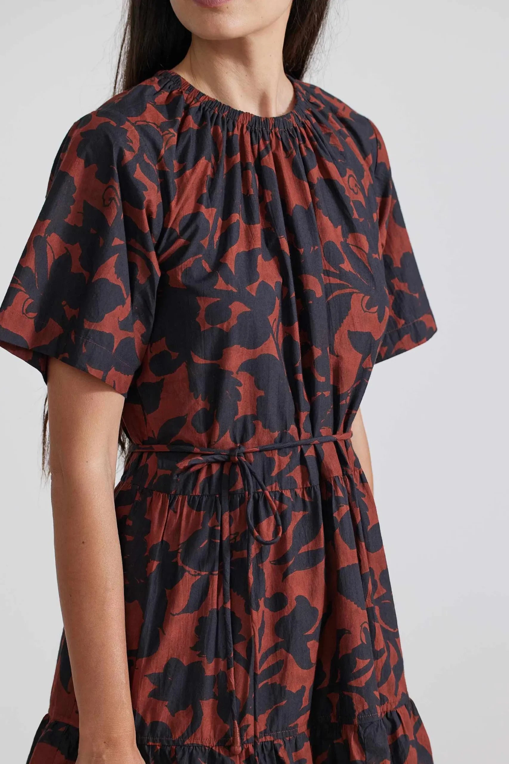 apiece_apart_saara_tiered_1.webp Dresses | Apiece Apart Saara Tiered Mini Dress Deep Botanic