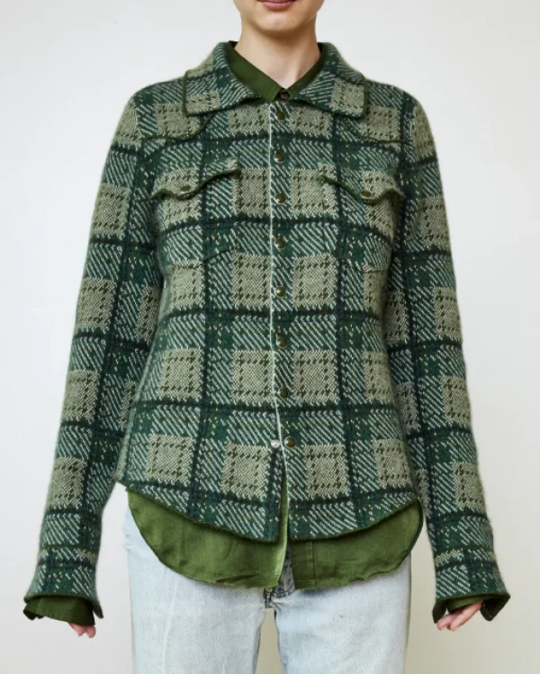 Sweaters | Brazeau Tricot Plaid Cowgirl Shacket in Utility