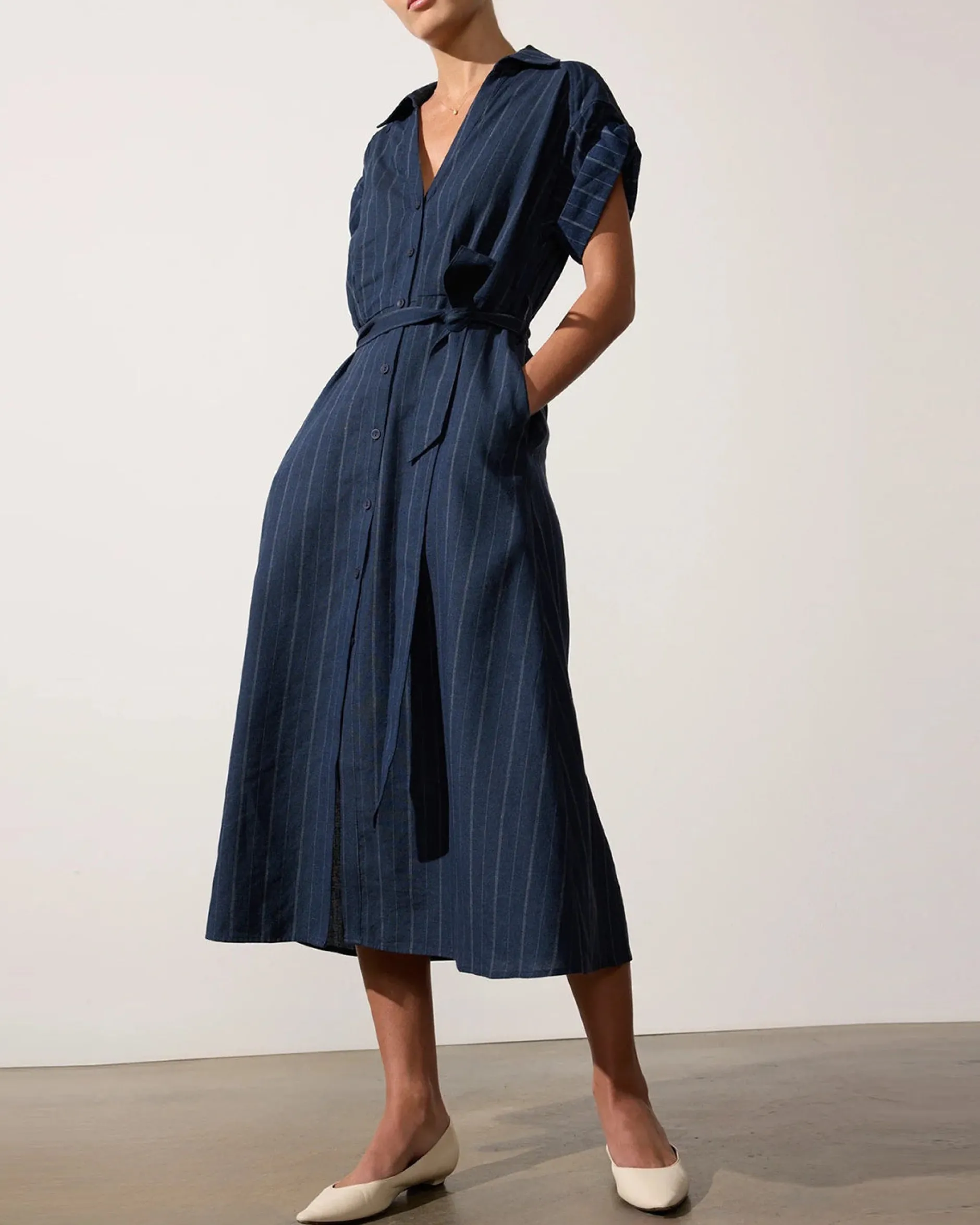 brochu_walker_fia_belted__0.webp Dresses | Brochu Walker Fia Belted Navy Pinstripe Dress