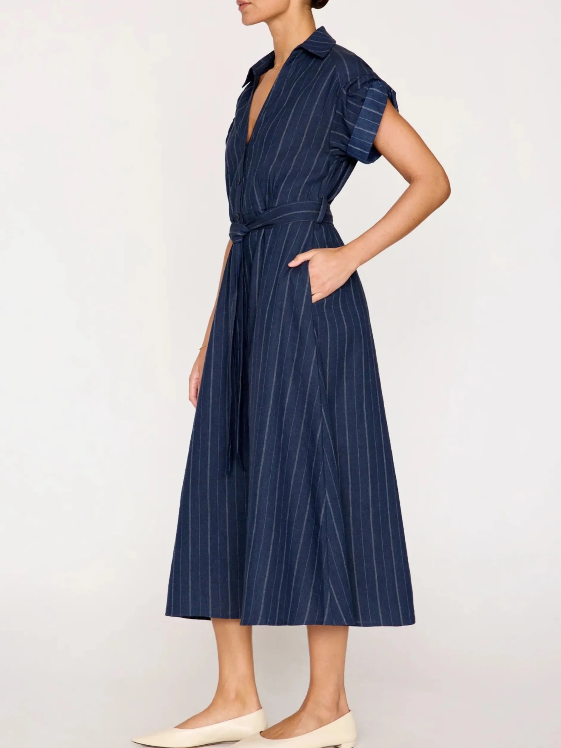 brochu_walker_fia_belted__1.webp Dresses | Brochu Walker Fia Belted Navy Pinstripe Dress