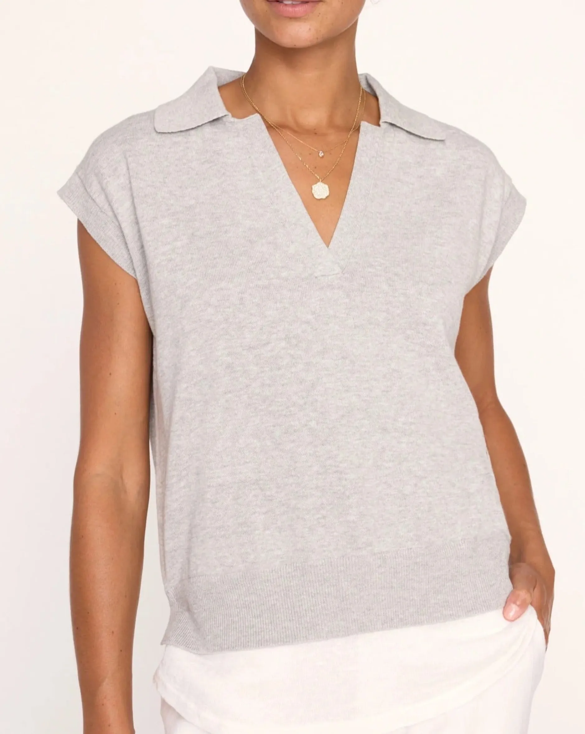 brochu_walker_jaia_polo_l_0.webp Shirts + Tops | Brochu Walker Jaia Polo Looker Grey Melange