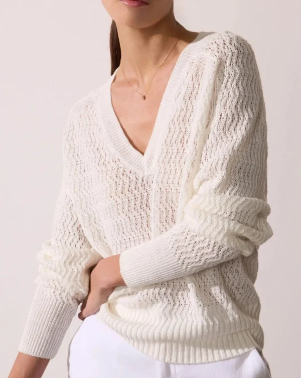 Sweaters | Brochu Walker Leia Open Stitch Vee Sweater Peal White