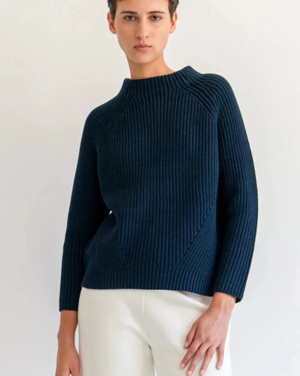 Sweaters | Demylee Daphne Solid Cotton Sweater Navy