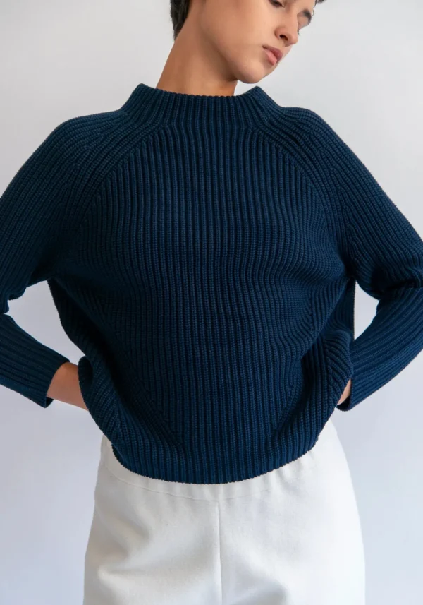 Sweaters | Demylee Daphne Solid Cotton Sweater Navy