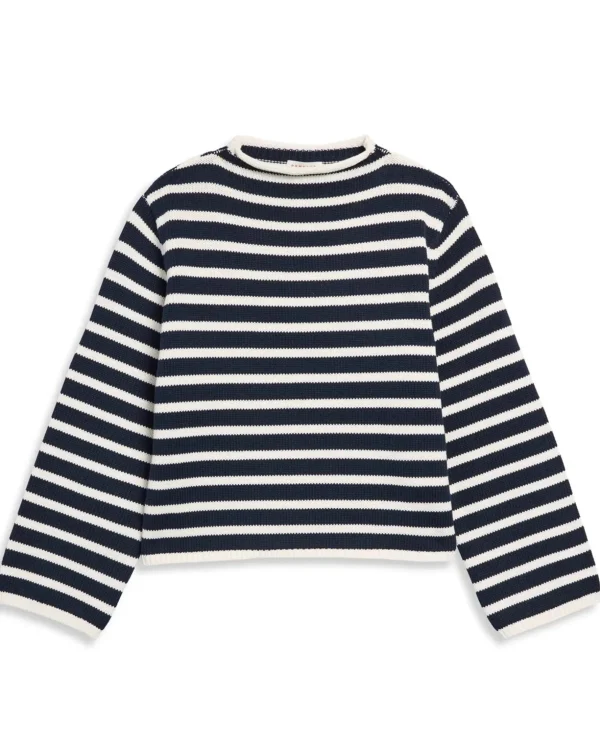 Sweaters | Demylee Dylan Stripe Cotton Sweater Off White Navy
