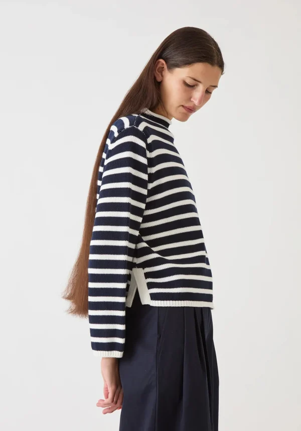 Sweaters | Demylee Dylan Stripe Cotton Sweater Off White Navy