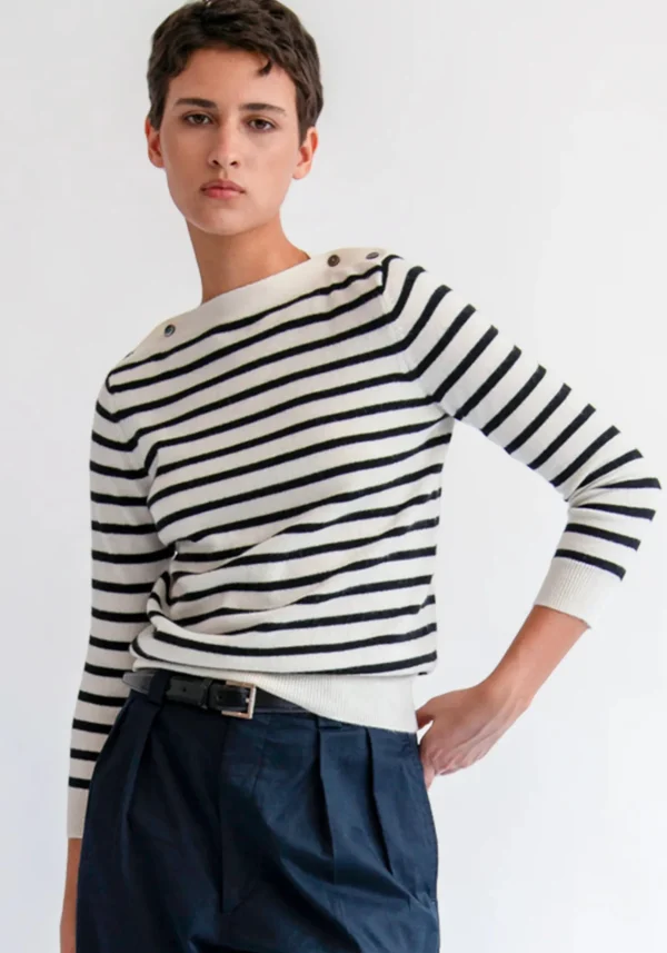 Sweaters | Demylee Jamie Stripe Cashmere Sweater Ivory + Black