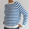 Sweaters | Demylee Phoebe Stripe Cotton Sweater Off White + Blue