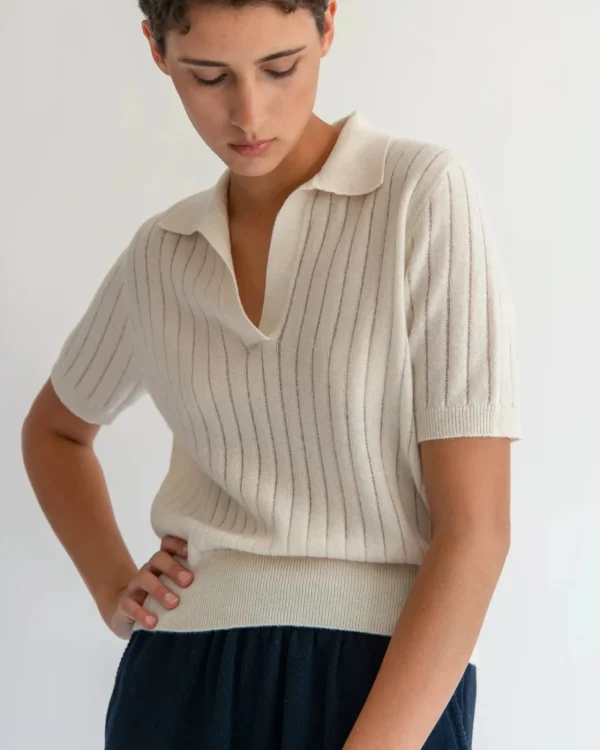 Sweaters | Shirts + Tops | Demylee Skylar Polo Cashmere Top Ivory