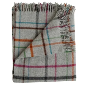 Throws | Evangeline 100% Merino Lambswool Patterned Throw Fog Plaid Multi