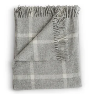 Throws | Evangeline 100% Merino Lambswool Throw Windowpane Fog