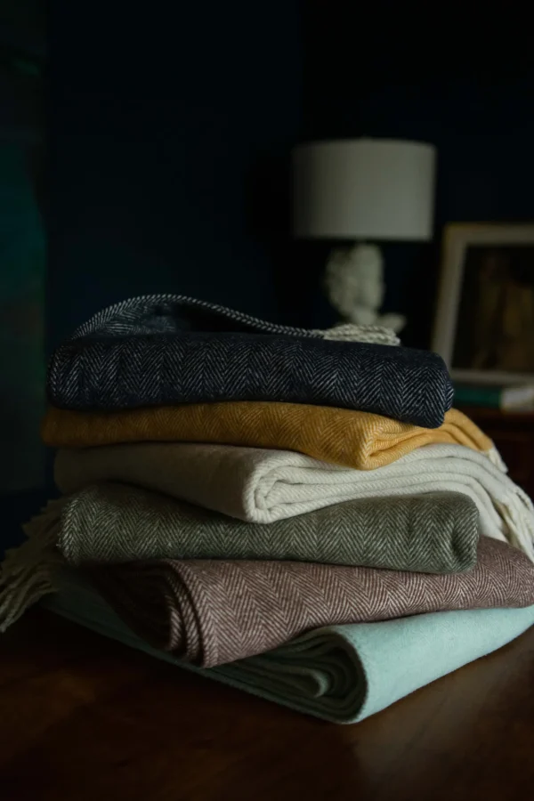 Throws | Evangeline Cotton Herringbone Throw Deep Blue