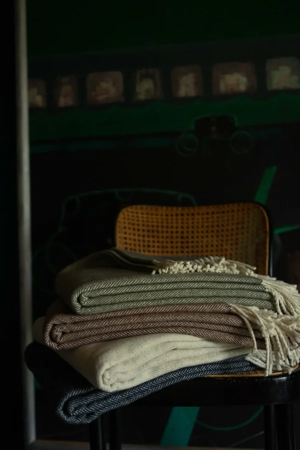Throws | Evangeline Cotton Herringbone Throw Deep Blue