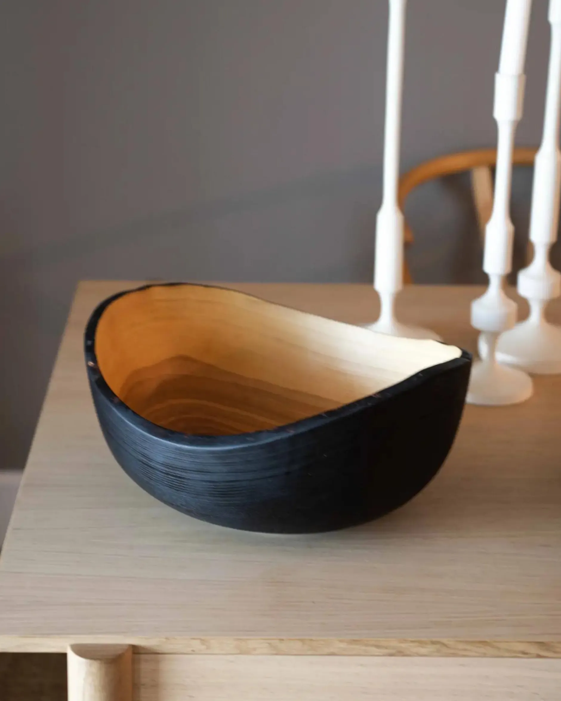 handcarved_ebonized_oblon_1.webp Home Decor | Pillows | Thistle Hill Hand-Carved Ebonized Oblong Ash Fruit Bowl
