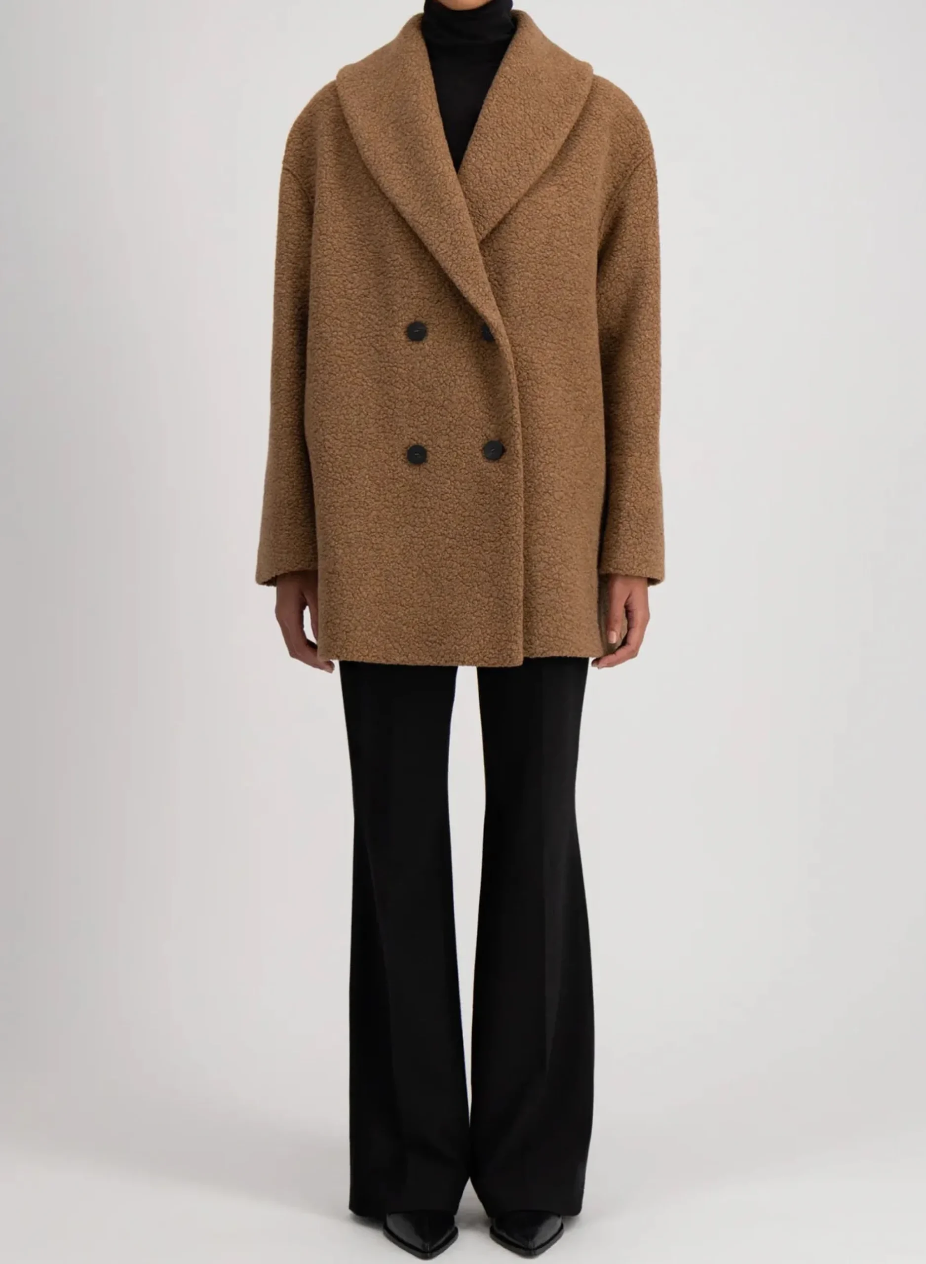 harris_wharf_london_shawl_2.webp Outerwear | Harris Wharf London Shawl Collar D. B. Jacket Boucle Teddy Brown