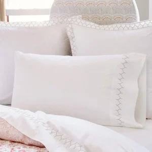 Sheets | John Robshaw Stitched Cotton Percale Sheeting Gray