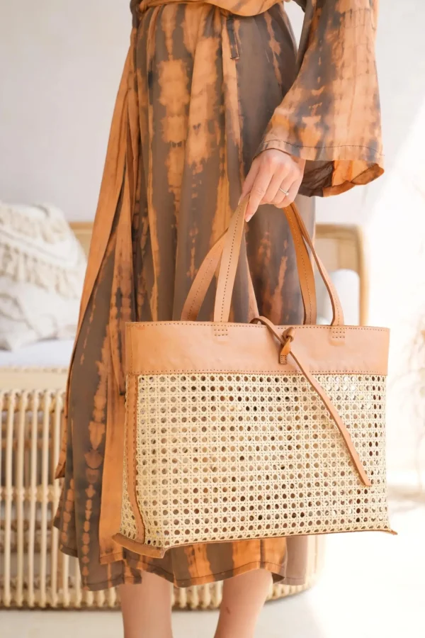 Bags | Thistle Hill Madison Cane Webbing Leather Tote