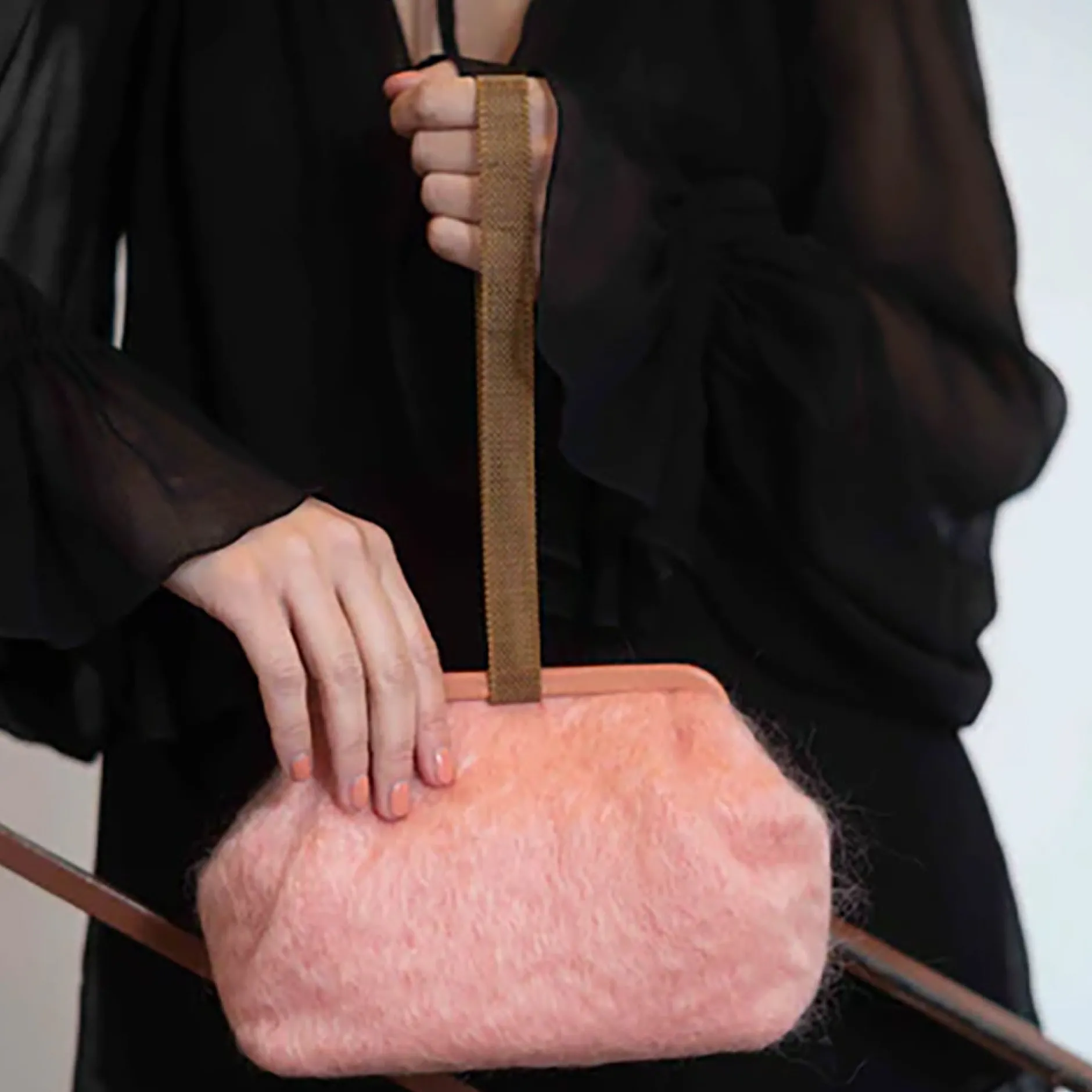 marian_paquette_susan_moh_3.webp Bags | Marian Paquette Susan Mohair Clutch with Vintage Chain Blush