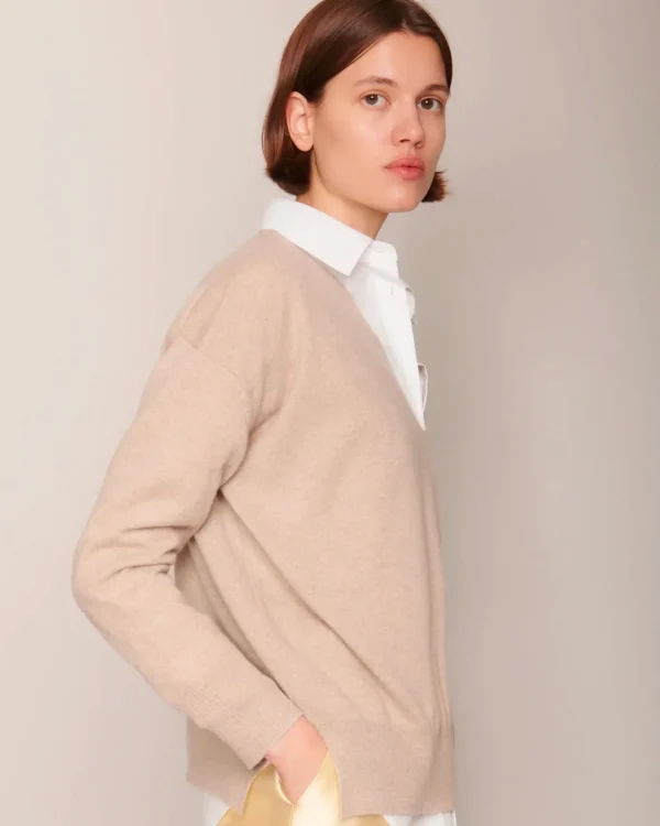 Sweaters | Organic by John Patrick Ada V Neck 100% Undyed Cashmere Birch