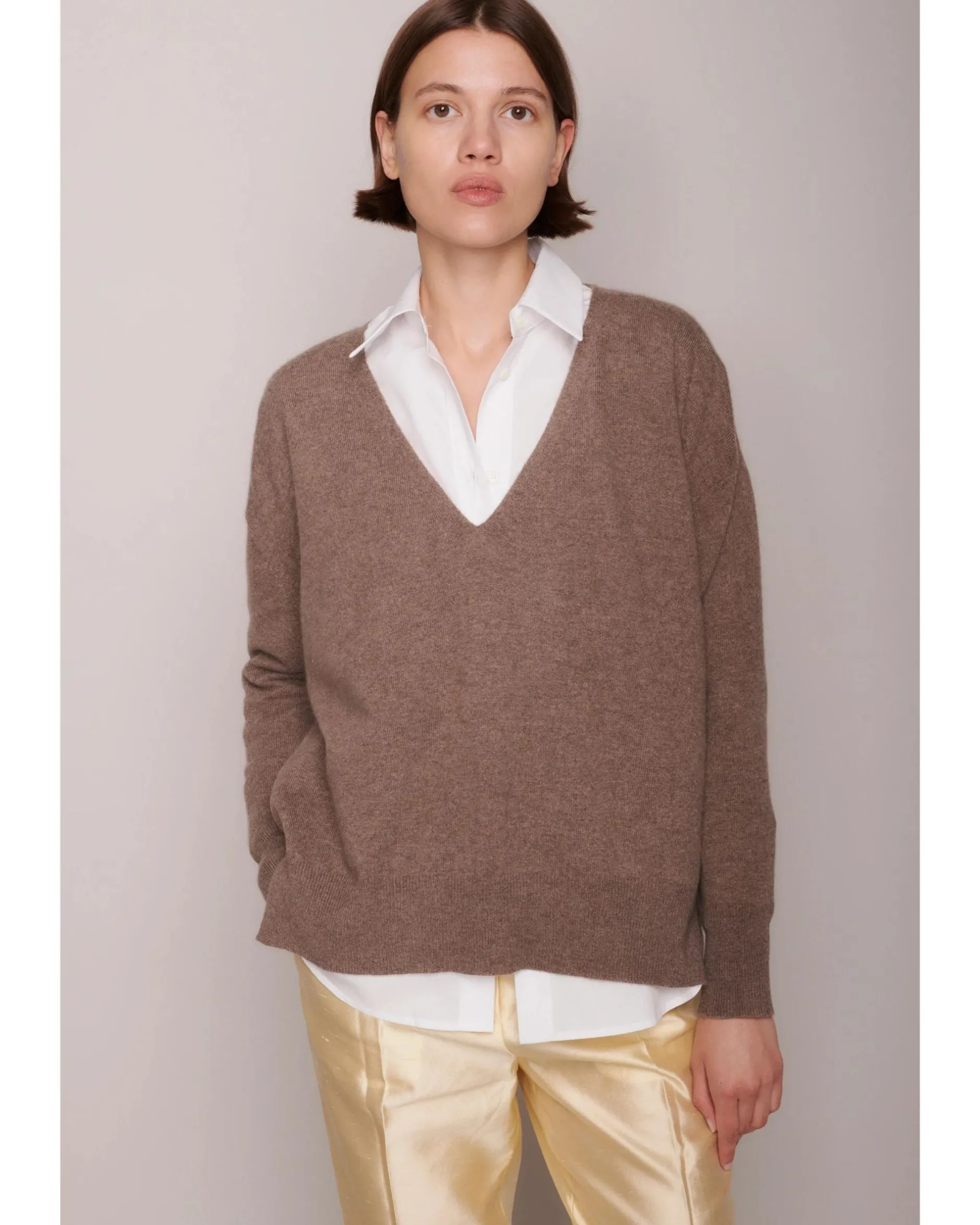 organic_by_john_patrick_a_0-2.webp Sweaters | Organic by John Patrick Ada V Neck 100% Undyed Cashmere Walnut