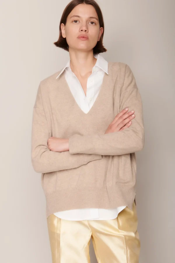 Sweaters | Organic by John Patrick Ada V Neck 100% Undyed Cashmere Birch