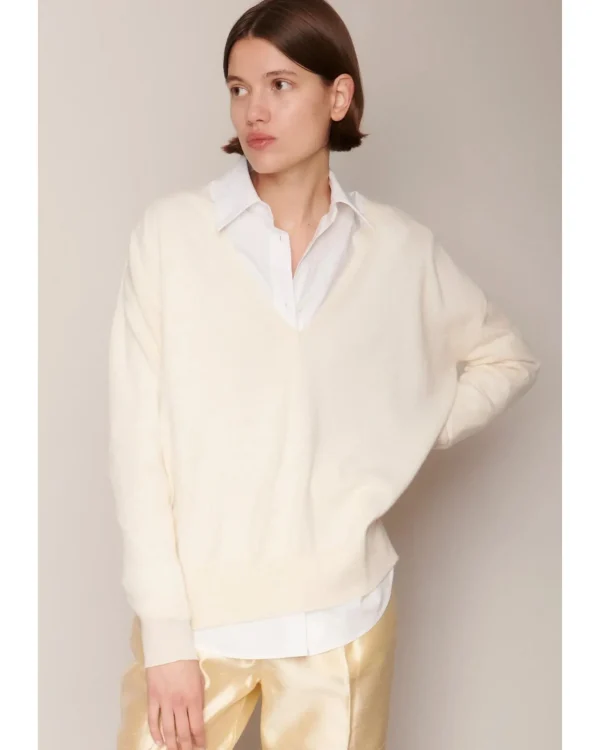 Sweaters | Organic by John Patrick Ada V Neck 100% Undyed Cashmere Paper White