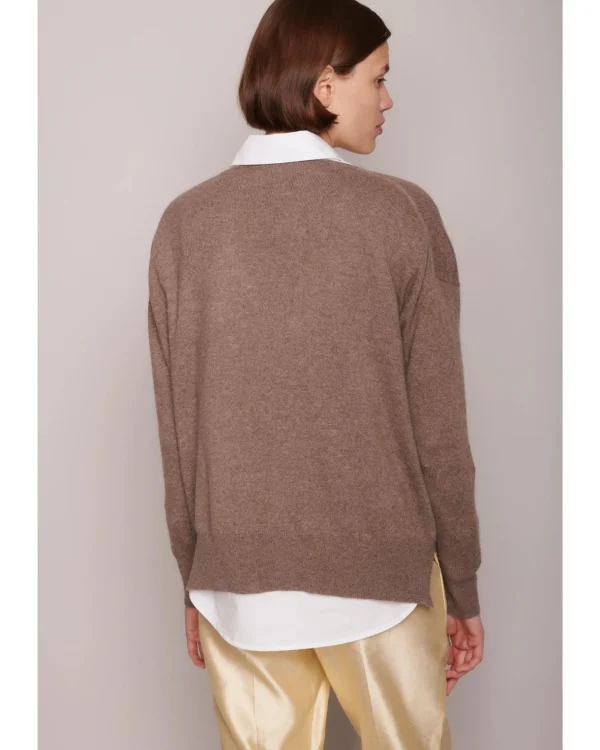Sweaters | Organic by John Patrick Ada V Neck 100% Undyed Cashmere Walnut