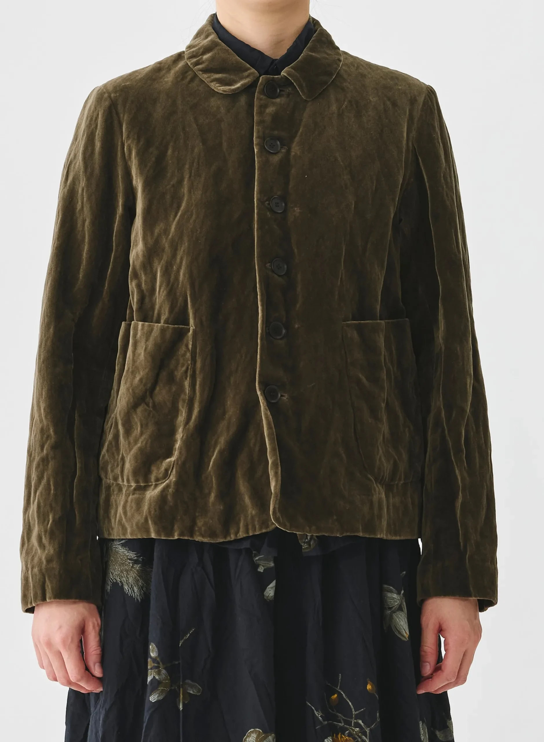 pas_de_calais_stainless_y_4.webp Outerwear | Pas De Calais Stainless Yarn Velvet Jacket Khaki