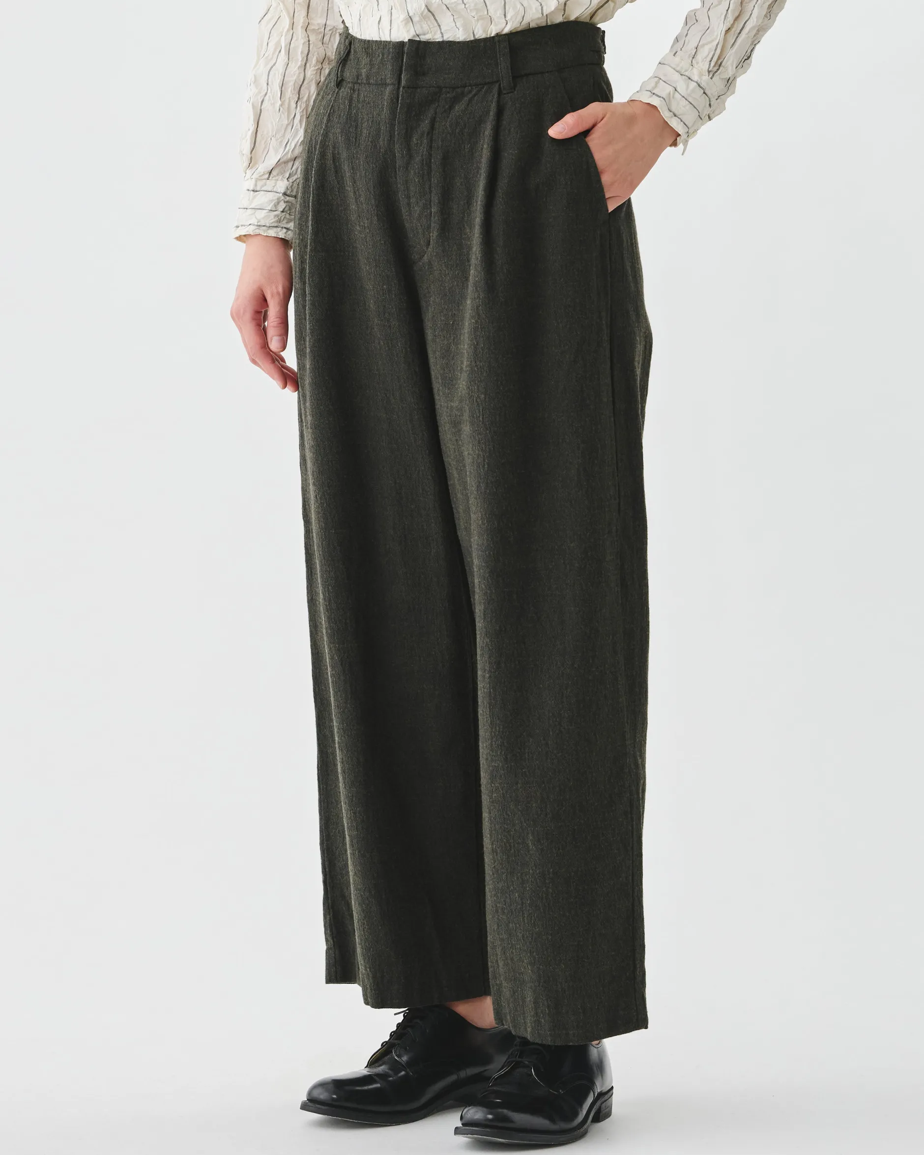 pas_de_calais_washed_cott_0.webp Pants | Pas De Calais Washed Cotton Wool Wide Pants Khaki