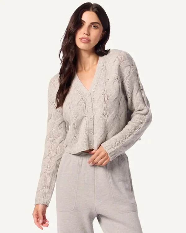 Sweaters | Sablyn Jolie V-Neck Cropped Cable Cardigan Foggy