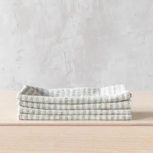 Home Decor | Pillows | Thistle Hill Striped Linen Napkins Forest Green Natural Brittany