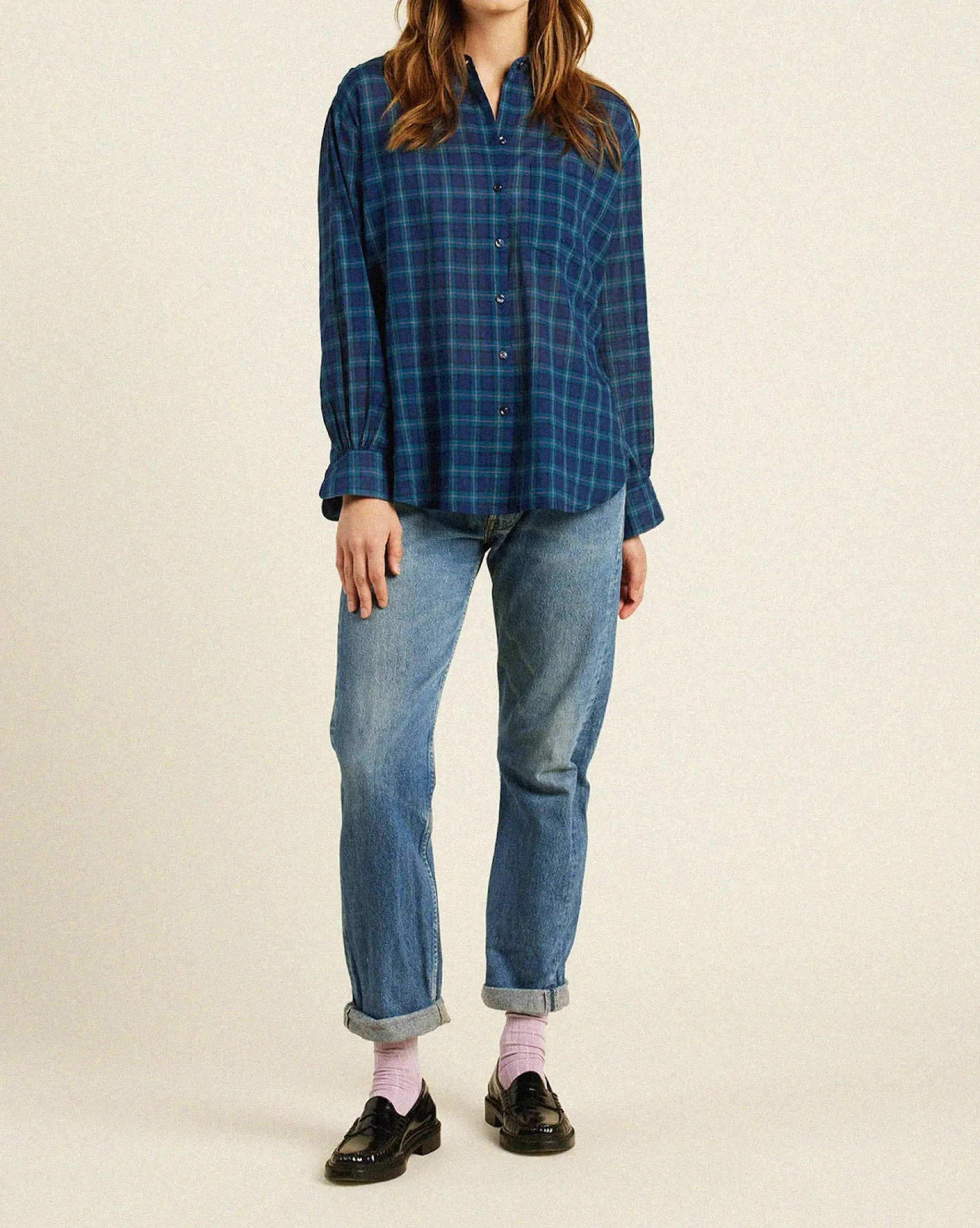 trovata_black_oversized_s_0.webp Shirts + Tops | Trovata Black Oversized Shirt Oceanside Plaid