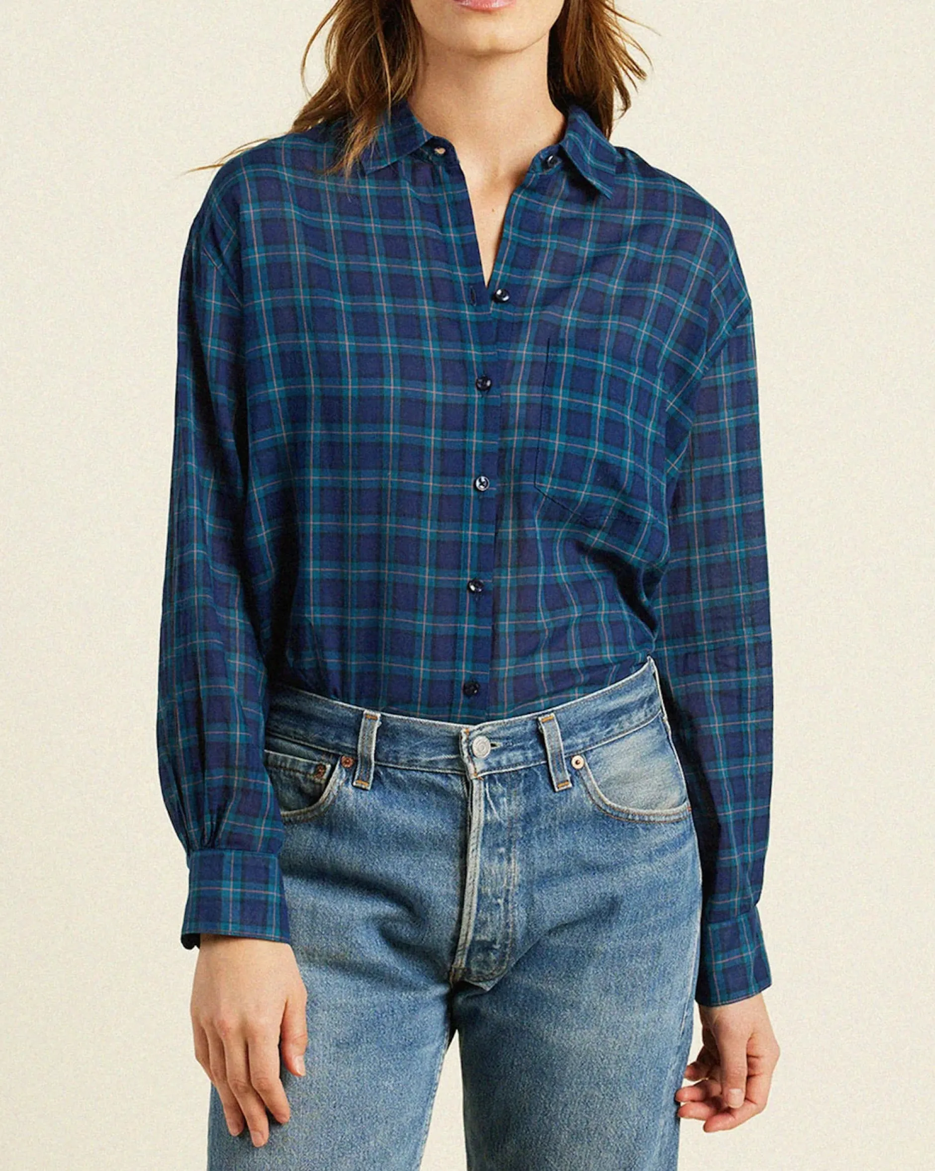 trovata_black_oversized_s_2.webp Shirts + Tops | Trovata Black Oversized Shirt Oceanside Plaid