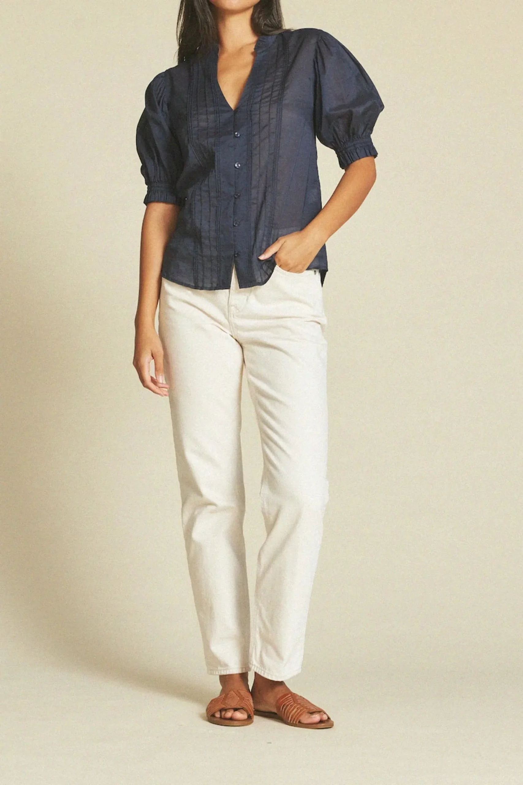 trovata_eliza_blouse_navy_1.webp Shirts + Tops | Trovata Eliza Blouse Navy