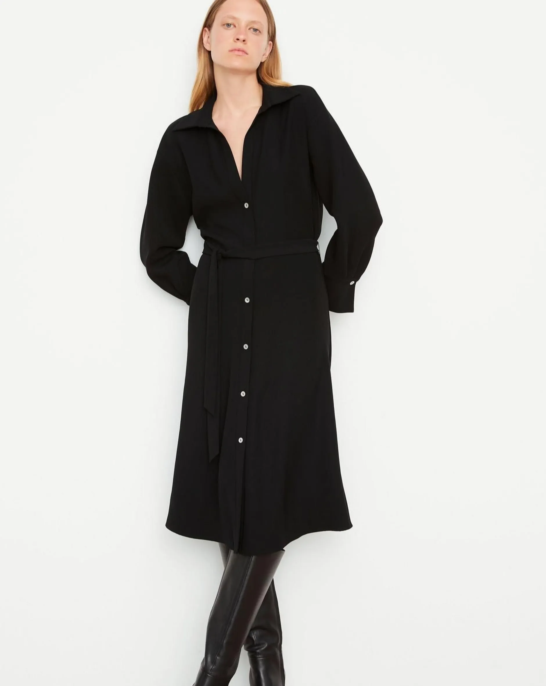 vince_belted_long_sleeve__0.webp Dresses | Vince Belted Long Sleeve Shirt Dress Black