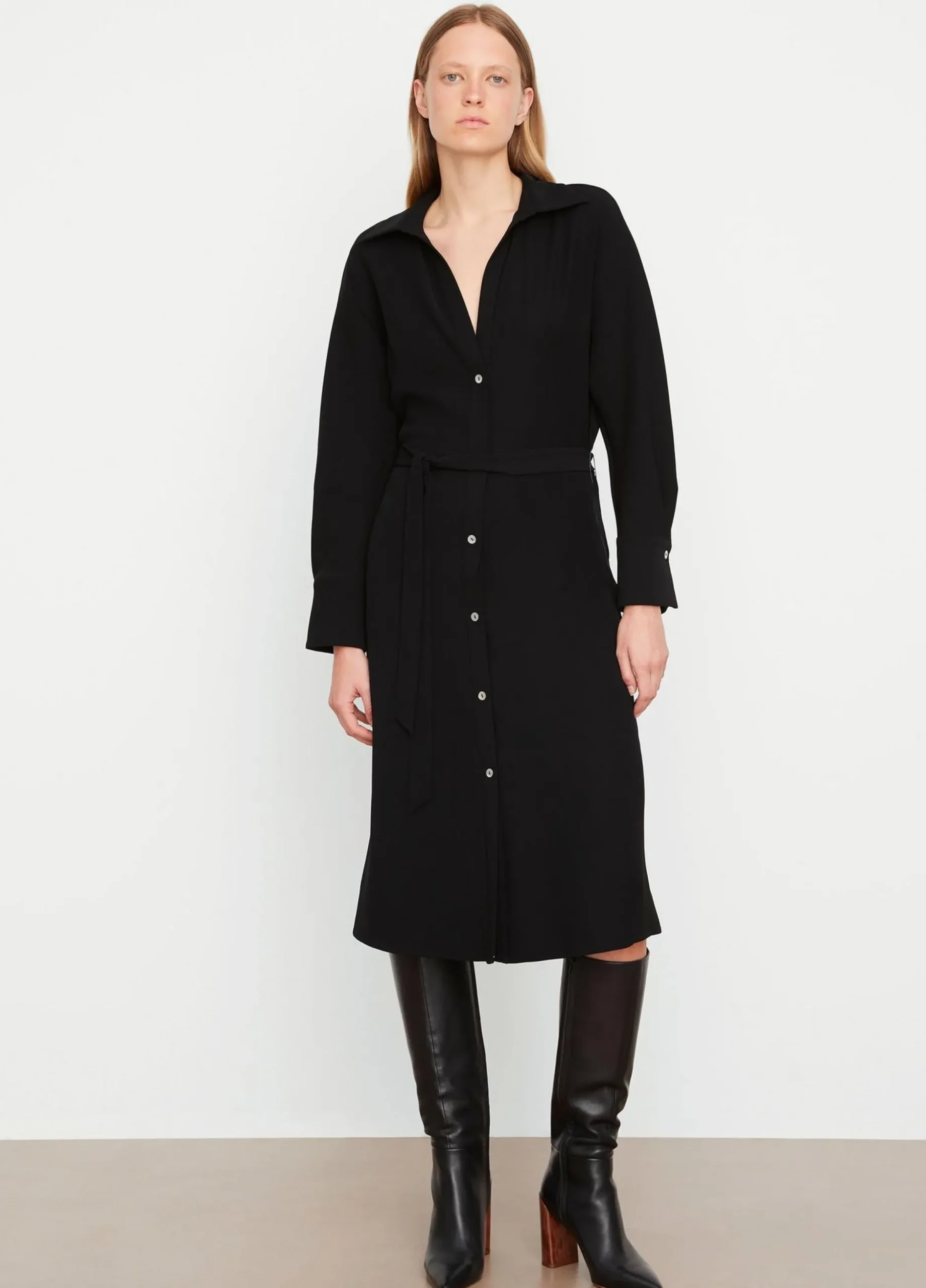vince_belted_long_sleeve__2.webp Dresses | Vince Belted Long Sleeve Shirt Dress Black