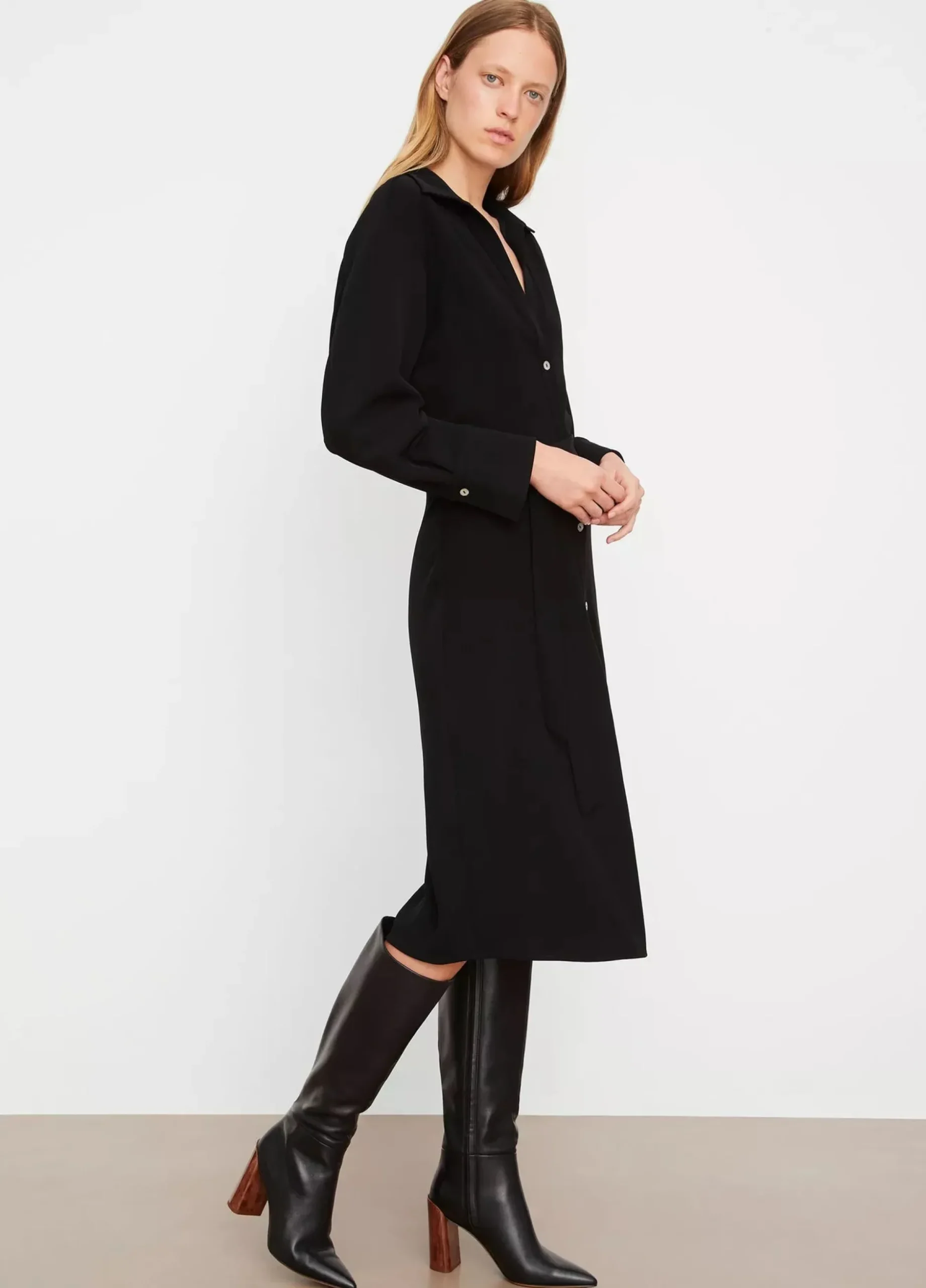 vince_belted_long_sleeve__3.webp Dresses | Vince Belted Long Sleeve Shirt Dress Black