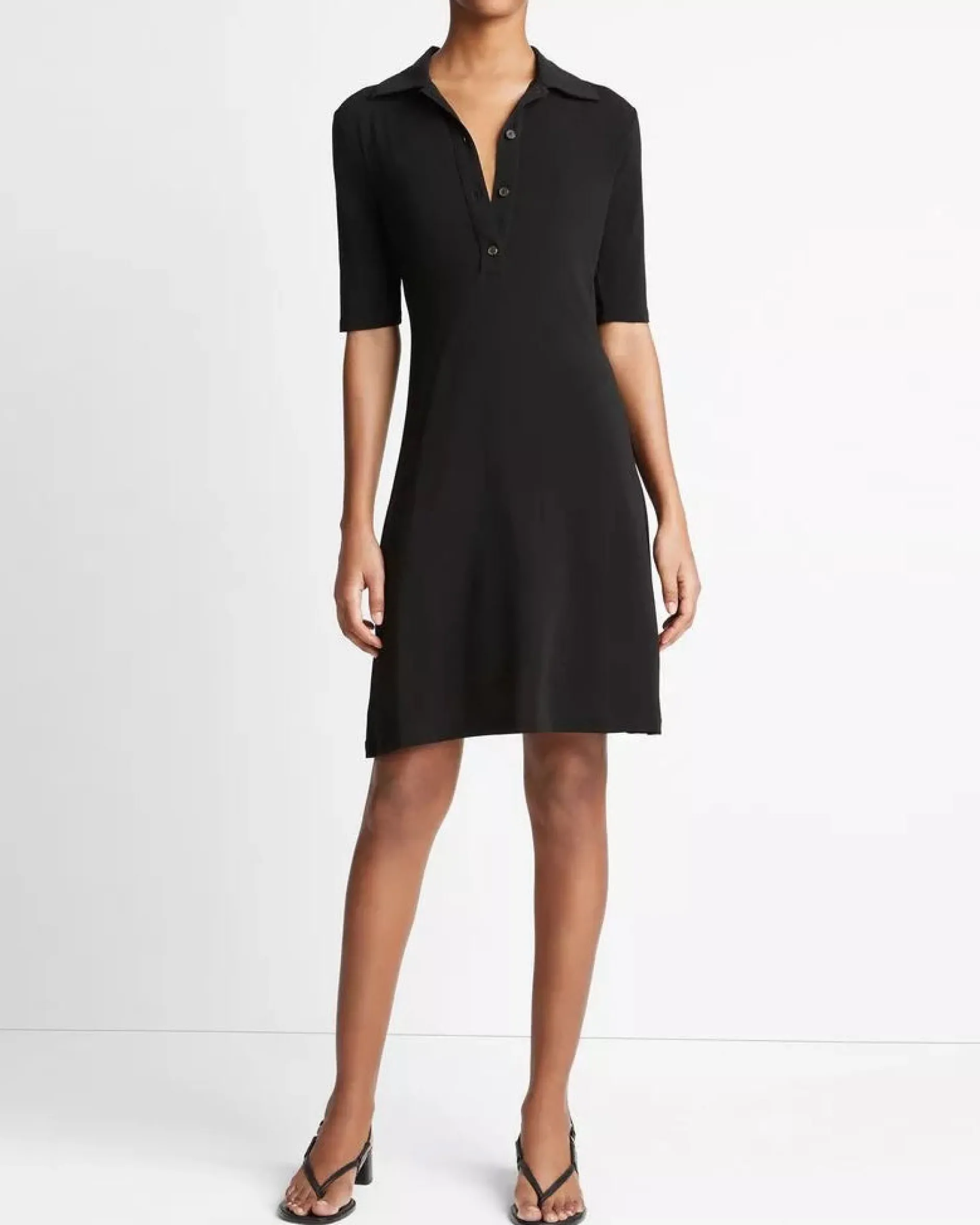 vince_elbow_sleeve_polo_d_0.webp Dresses | Vince Elbow Sleeve Polo Dress Black
