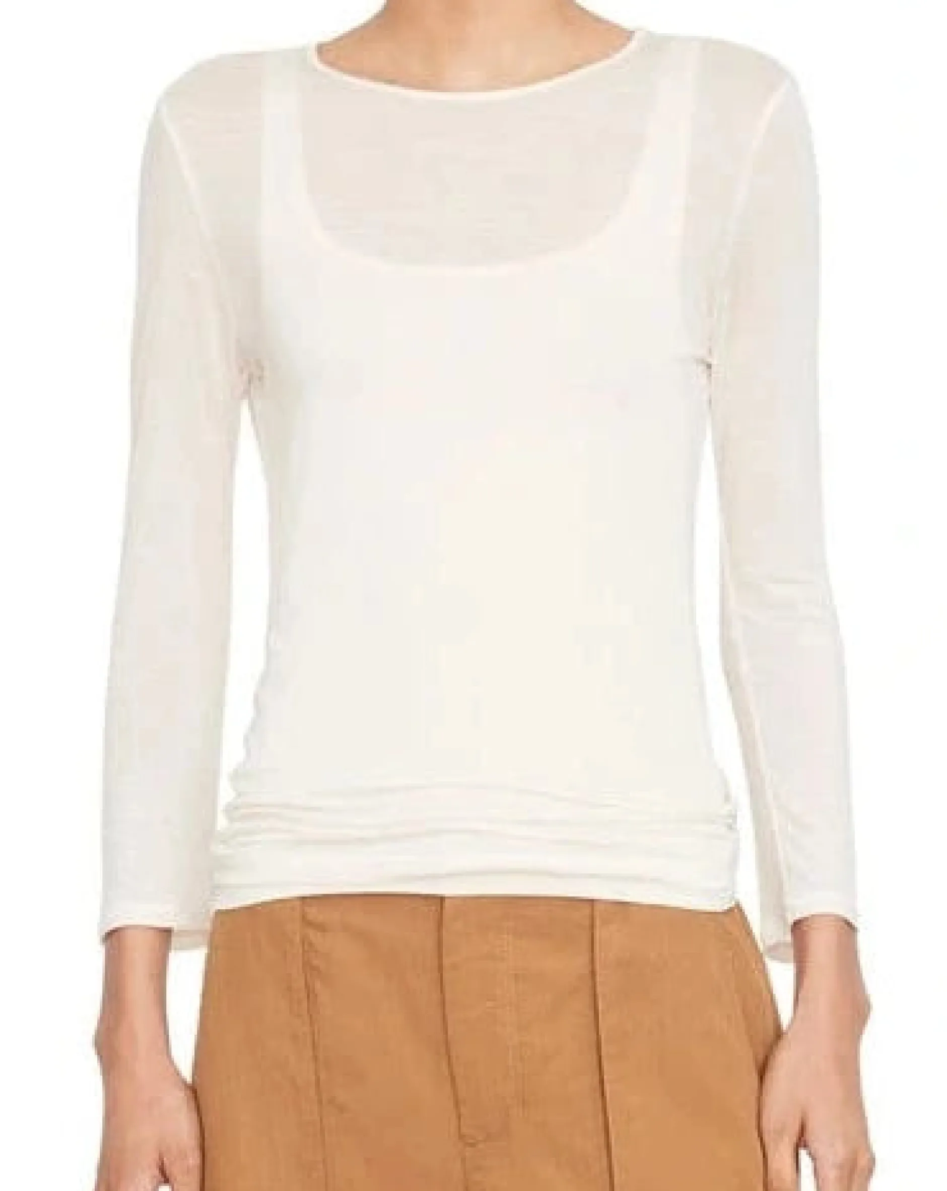 vince_sheer__sleeve_crew__0.webp Sweaters | Vince Sheer 3/4 Sleeve Crew Sweater Feather Combo