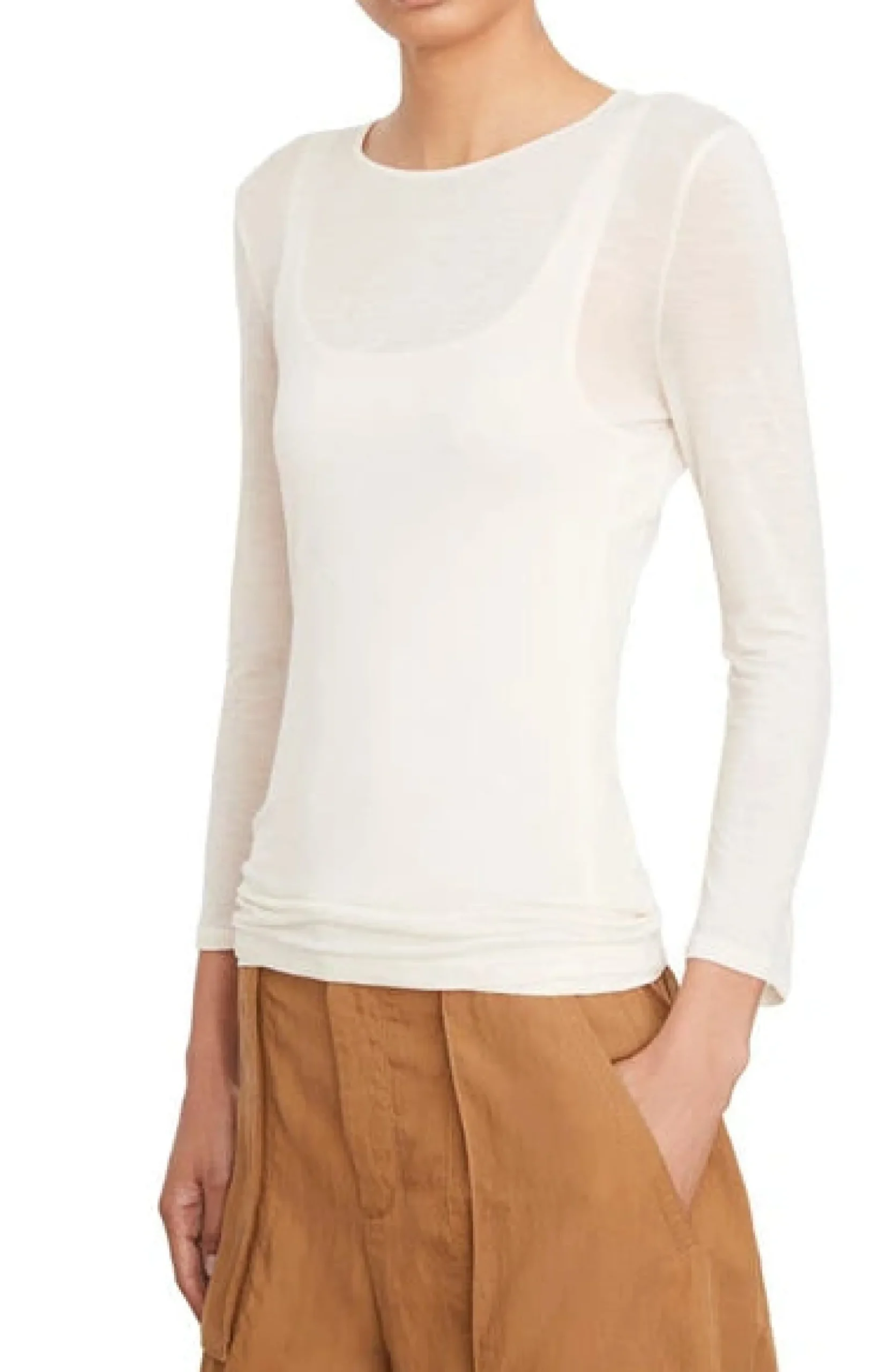 vince_sheer__sleeve_crew__1.webp Sweaters | Vince Sheer 3/4 Sleeve Crew Sweater Feather Combo