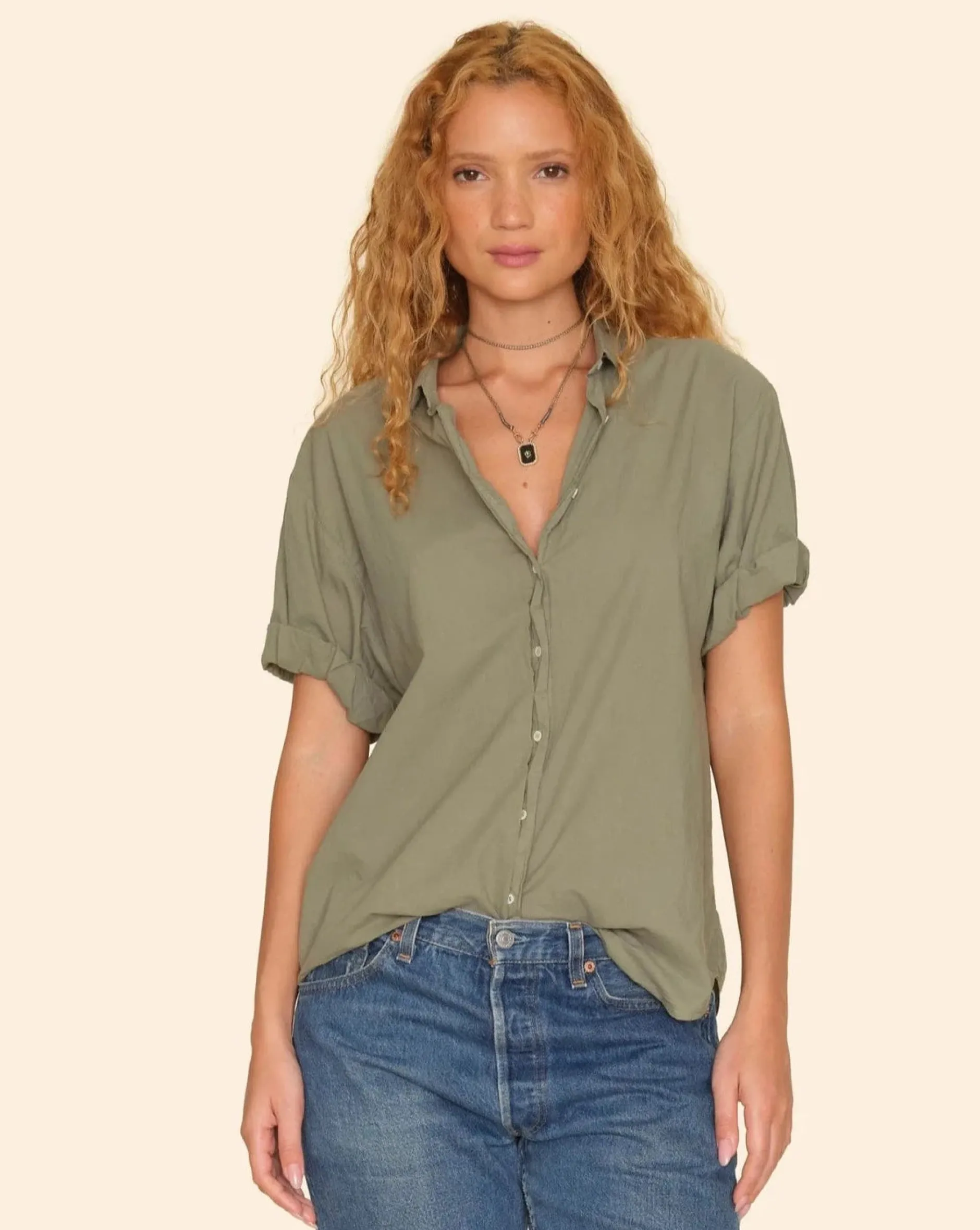 xirena_channing_shirt_gre_0.webp Shirts + Tops | Xirena Channing Shirt Green Army